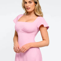Shapewear Flutter Sleeve Sculpting A-Line Midi Dress