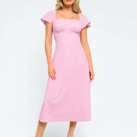 Shapewear Flutter Sleeve Sculpting A-Line Midi Dress