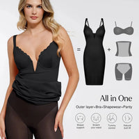 Shapewear Plunging V Lace Trim Bodycon Mini Dress
