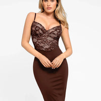 Shapewear Sculpting Lace Corset Midi Slip Dress