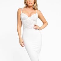 Shapewear Sculpting Lace Corset Midi Slip Dress