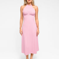 Shapewear Sculpting Backless Halter A-Line Midi Dress