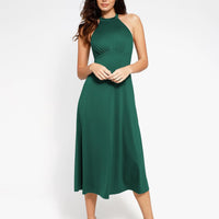 Shapewear Sculpting Backless Halter A-Line Midi Dress