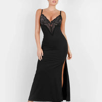 Shapewear Lace V Neck Side Slit Slimming Maxi Slip Dress