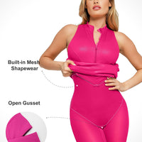Shapewear Sculpting Faux Leather Zip Front Midi Dress