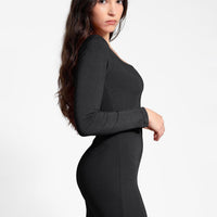 Shapewear Square Neck Long Sleeve Slimming Modal Maxi Dress