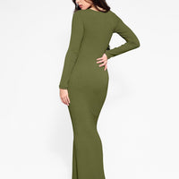 Shapewear Square Neck Long Sleeve Slimming Modal Maxi Dress