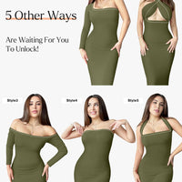 Shapewear Square Neck Long Sleeve Slimming Modal Maxi Dress