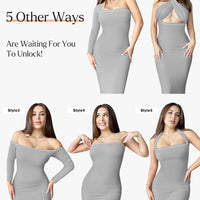 Shapewear Square Neck Long Sleeve Slimming Modal Maxi Dress