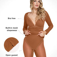 Shapewear Long Sleeve Lace Trim Sculpting Mermaid Maxi Dress