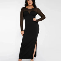 Shapewear Mesh Long Sleeve V-Back Slimming Maxi Dress