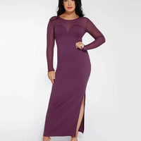 Shapewear Mesh Long Sleeve V-Back Slimming Maxi Dress