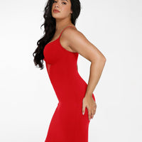 Shapewear Mesh Corset Panel Built-In Sculpting Midi Dress