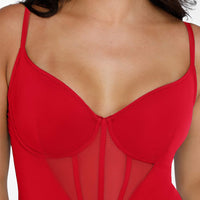 Shapewear Mesh Corset Panel Built-In Sculpting Midi Dress