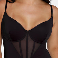 Shapewear Mesh Corset Panel Built-In Sculpting Midi Dress