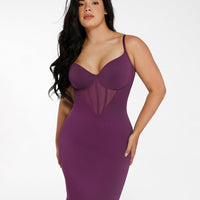Shapewear Mesh Corset Panel Built-In Sculpting Midi Dress