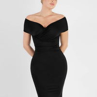 Shapewear Ruched Off-Shoulder Sculpting Midi Dress