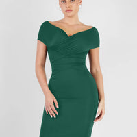 Shapewear Ruched Off-Shoulder Sculpting Midi Dress