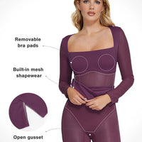 Shapewear Long Sleeve Mesh Inset Bodycon Midi Dress