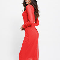 Shapewear Slimming Midi Dress and Sheer Mesh Overlay Set