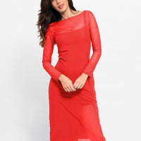 Shapewear Slimming Midi Dress and Sheer Mesh Overlay Set