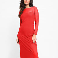 Shapewear Slimming Midi Dress and Sheer Mesh Overlay Set