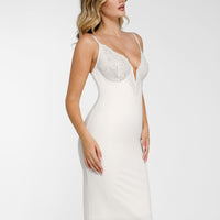 Shapewear Built-In Sculpting Lace Trim Midi Slip Dress