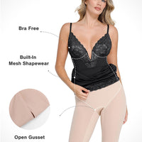 Shapewear Built-In Sculpting Lace Trim Midi Slip Dress