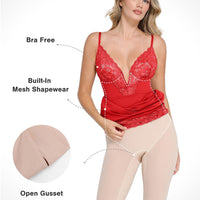 Shapewear Built-In Sculpting Lace Trim Midi Slip Dress