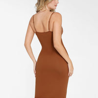Shapewear Built-In Sculpting Lace Trim Midi Slip Dress