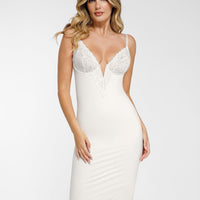Shapewear Built-In Sculpting Lace Trim Midi Slip Dress