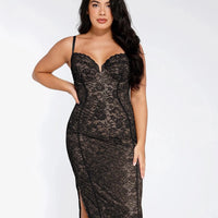 Shapewear All-Lace Hourglass Corset Side Slit Midi Dress