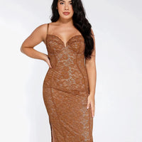 Shapewear All-Lace Hourglass Corset Side Slit Midi Dress
