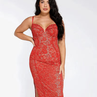 Shapewear All-Lace Hourglass Corset Side Slit Midi Dress