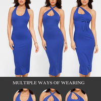 Shapewear Convertible Backless Halter Sculpting Midi Dress