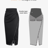 Shapewear Slimming Lace Trim Midi Wrap Skirt