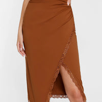 Shapewear Slimming Lace Trim Midi Wrap Skirt