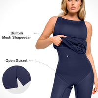 Shapewear Sleeveless Ruched Tummy Control Midi Work Dress