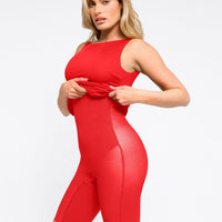 Shapewear Sleeveless Ruched Tummy Control Midi Work Dress