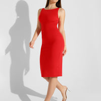 Shapewear Sleeveless Boatneck Sculpting Midi Work Dress