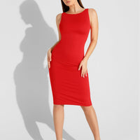 Shapewear Sleeveless Boatneck Sculpting Midi Work Dress