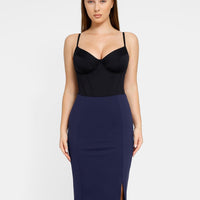 Shapewear Built-In Sculpting Front Slit Midi Work Skirt