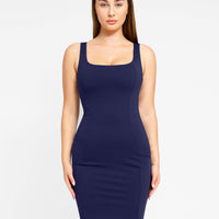 Shapewear Sleeveless Square Neck Sculpting Midi Work Dress