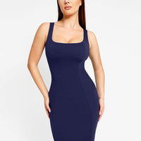 Shapewear Sleeveless Square Neck Sculpting Midi Work Dress