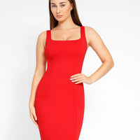 Shapewear Sleeveless Square Neck Sculpting Midi Work Dress